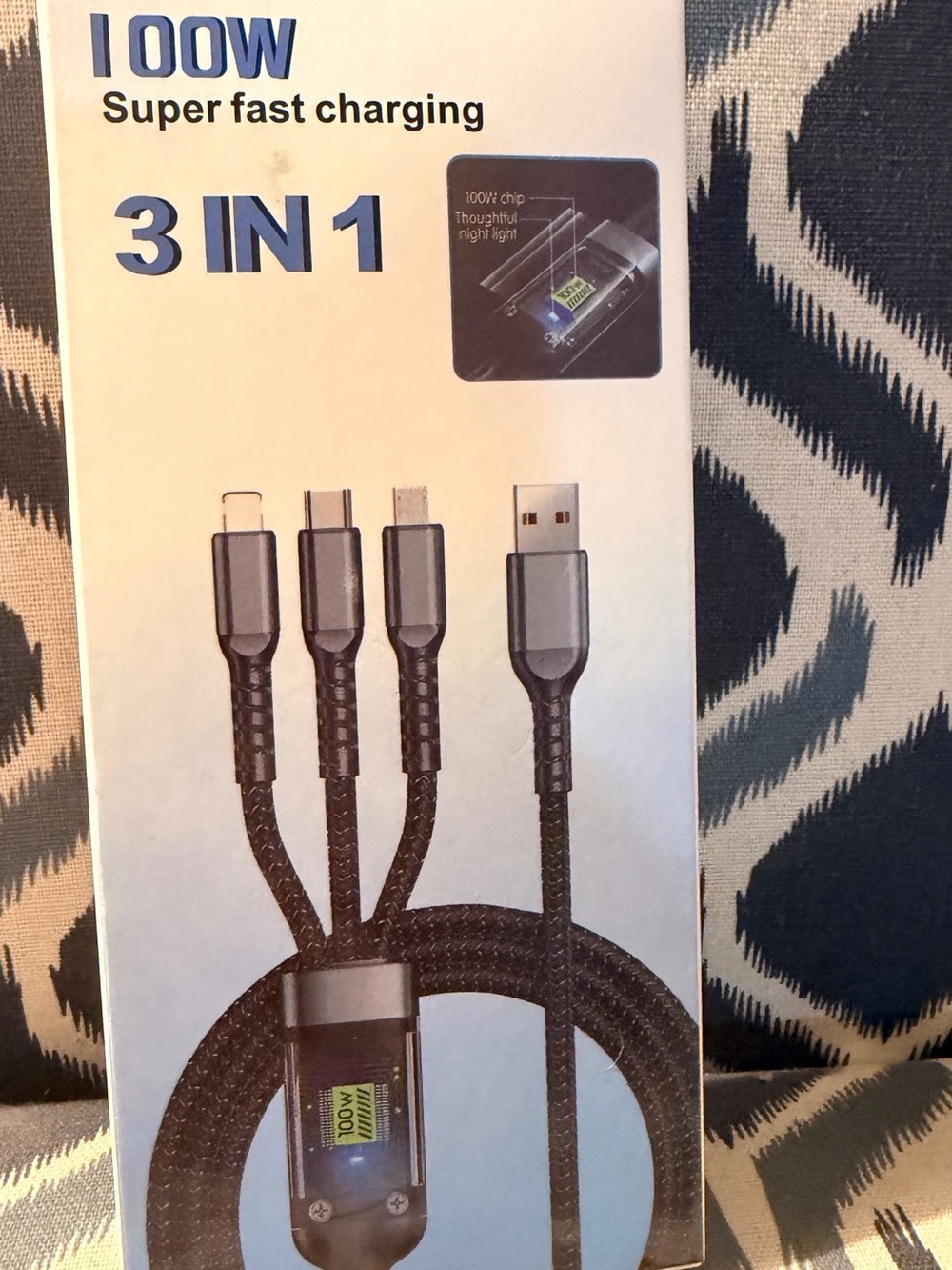 New, never used, 3-in-1 Super Fast Charging Multi-Connector Cable - Black